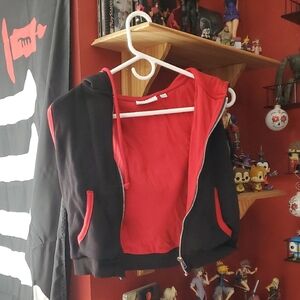 Daisy Street Red & Black Cropped Zip-up Hoodie Vest